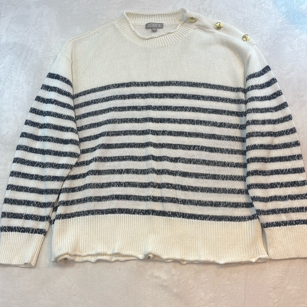 J.Crew Striped Sailor‎ Sweater XXL Gold Button Shoulder Nautical Top
